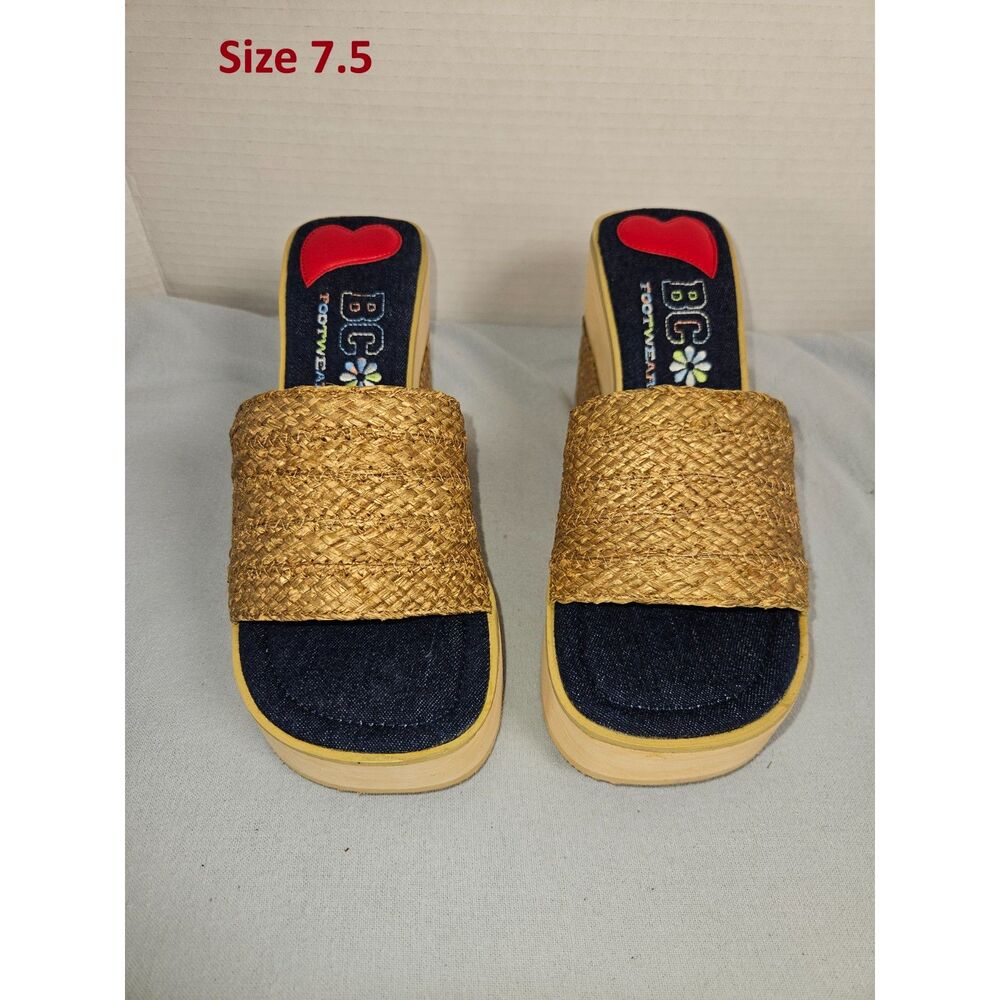 BC Footwear Platform Raffia Wedge Mules Y2K Retro Sandals Size 7.5